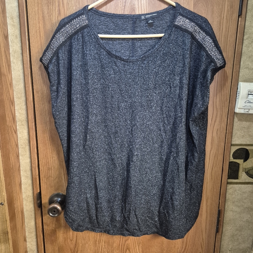INC International Concept Black Metallic Short Sleeve Scoop Neck Top.  Box 37